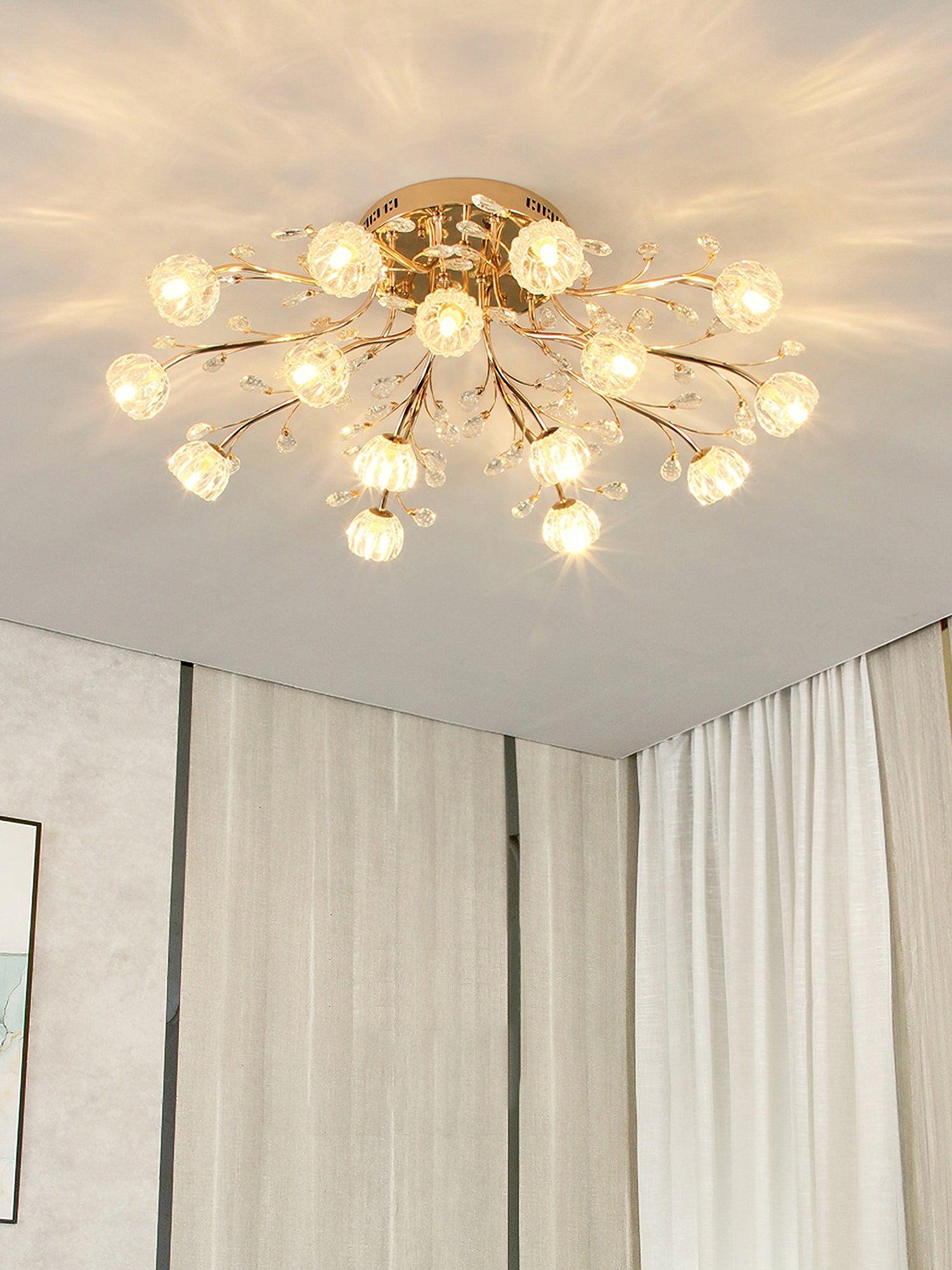Crystal Flower Ceiling Light Gold Copper Multi-Head G9 LED Edison Living Room Dining Room Bedroom Luxury Chandelier Crystal Carved Floral Statement Lamp 9 12 15 Heads Indoor | Faylight