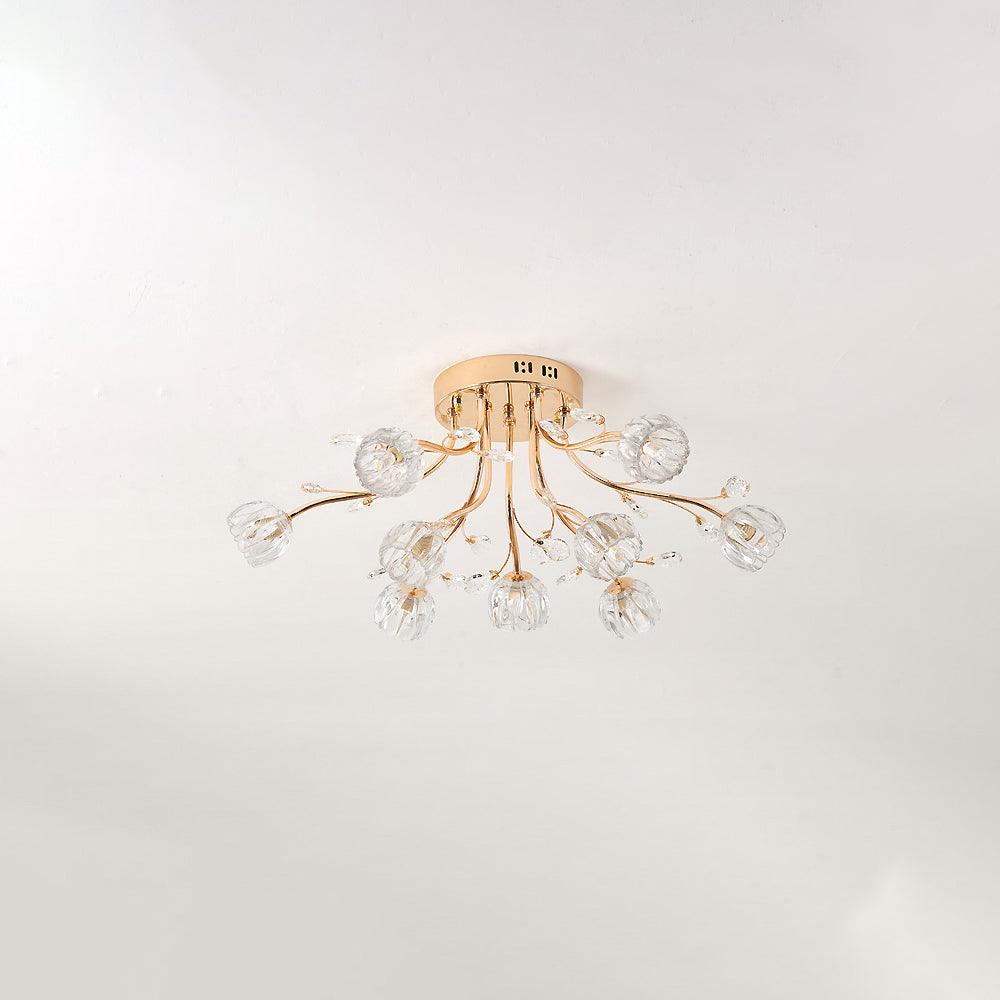 Crystal Flower Ceiling Light Gold Copper Multi-Head G9 LED Edison Living Room Dining Room Bedroom Luxury Chandelier Crystal Carved Floral Statement Lamp 9 12 15 Heads Indoor | Faylight