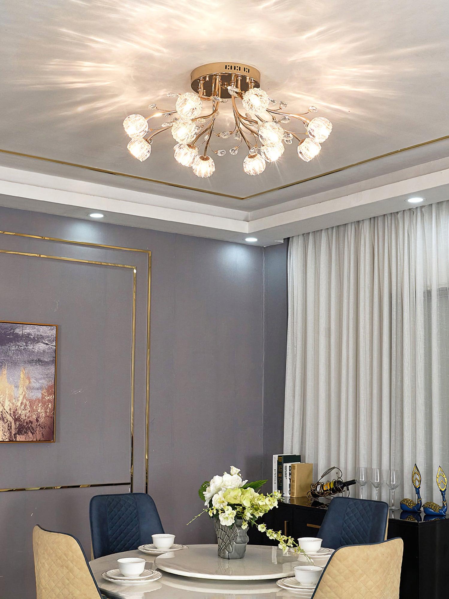 Crystal Flower Ceiling Light Gold Copper Multi-Head G9 LED Edison Living Room Dining Room Bedroom Luxury Chandelier Crystal Carved Floral Statement Lamp 9 12 15 Heads Indoor | Faylight