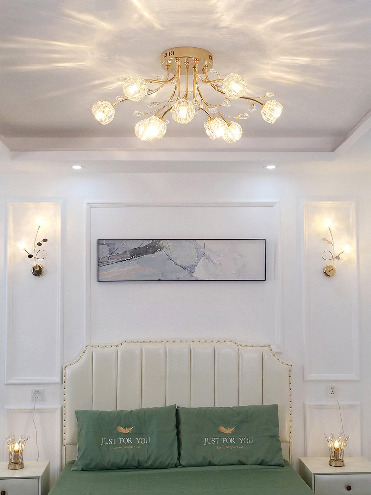 Crystal Flower Ceiling Light Gold Copper Multi-Head G9 LED Edison Living Room Dining Room Bedroom Luxury Chandelier Crystal Carved Floral Statement Lamp 9 12 15 Heads Indoor | Faylight
