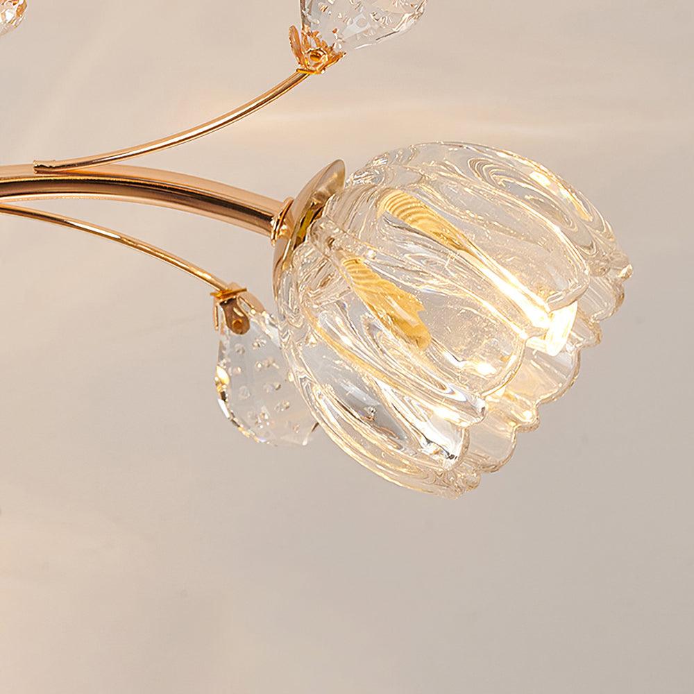 Crystal Flower Ceiling Light Gold Copper Multi-Head G9 LED Edison Living Room Dining Room Bedroom Luxury Chandelier Crystal Carved Floral Statement Lamp 9 12 15 Heads Indoor | Faylight