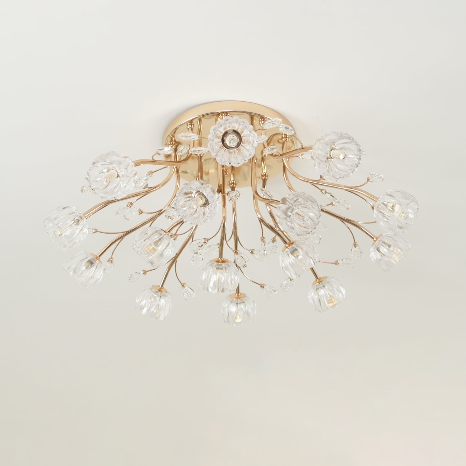 Crystal Flower Ceiling Light Gold Copper Multi-Head G9 LED Edison Living Room Dining Room Bedroom Luxury Chandelier Crystal Carved Floral Statement Lamp 9 12 15 Heads Indoor | Faylight