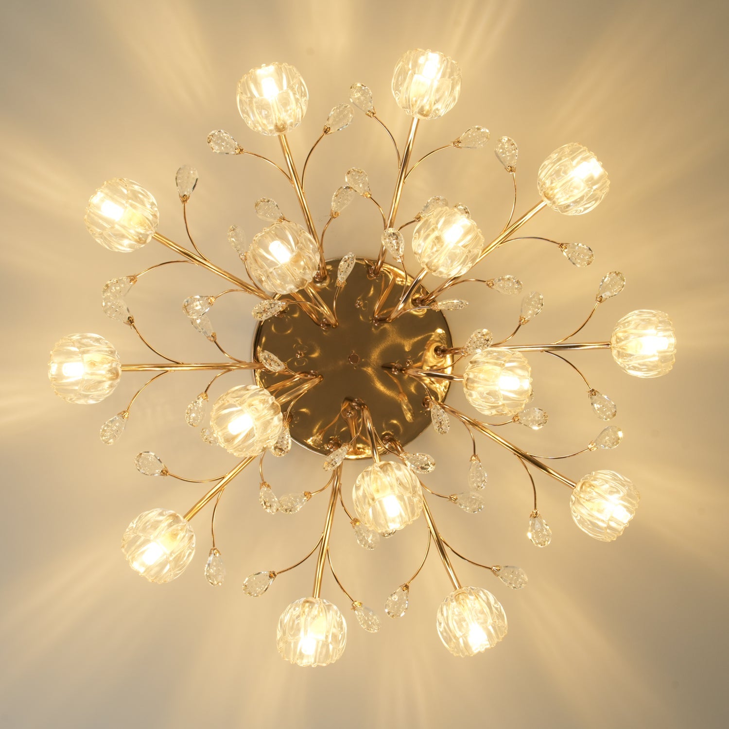 Crystal Flower Ceiling Light Gold Copper Multi-Head G9 LED Edison Living Room Dining Room Bedroom Luxury Chandelier Crystal Carved Floral Statement Lamp 9 12 15 Heads Indoor | Faylight