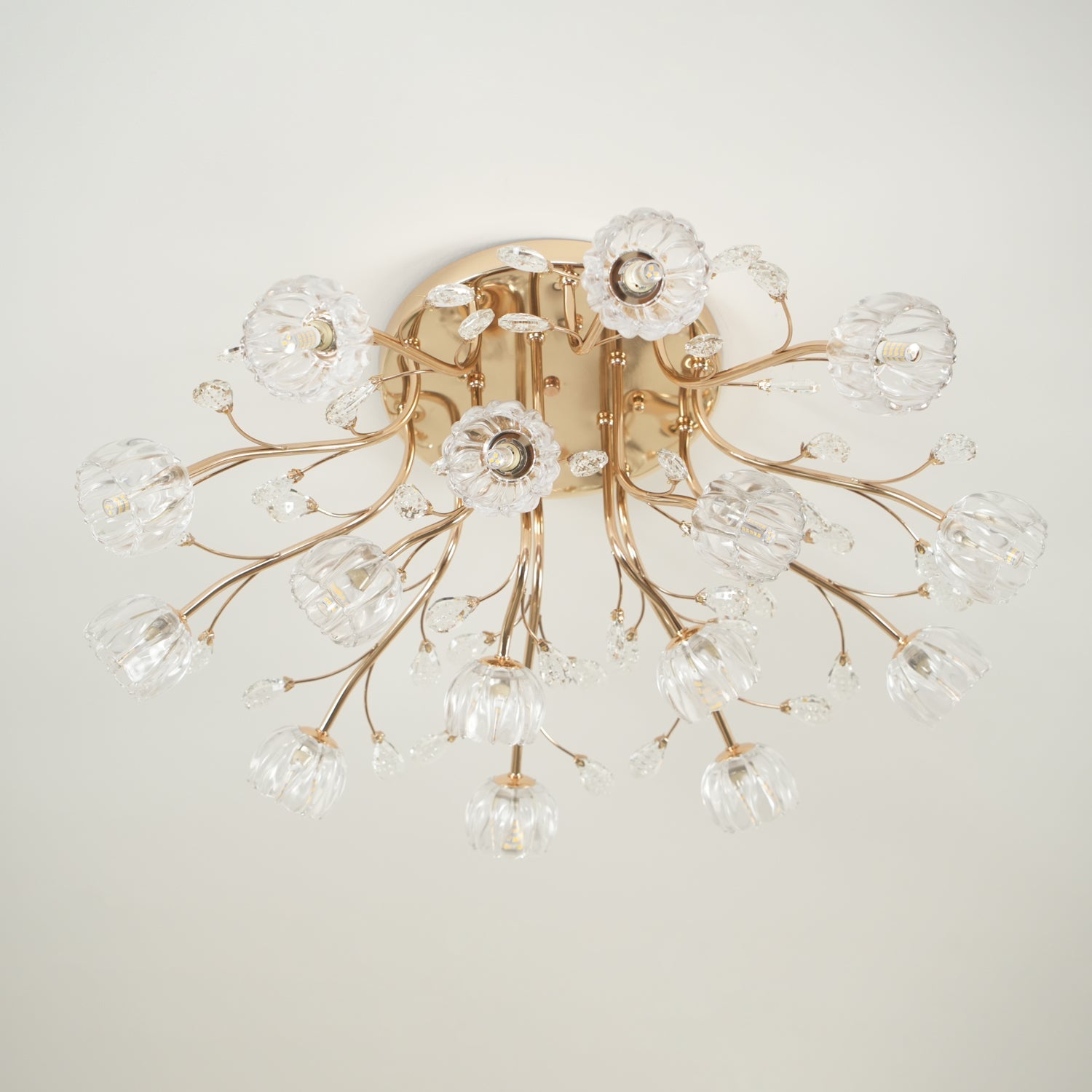 Crystal Flower Ceiling Light Gold Copper Multi-Head G9 LED Edison Living Room Dining Room Bedroom Luxury Chandelier Crystal Carved Floral Statement Lamp 9 12 15 Heads Indoor | Faylight