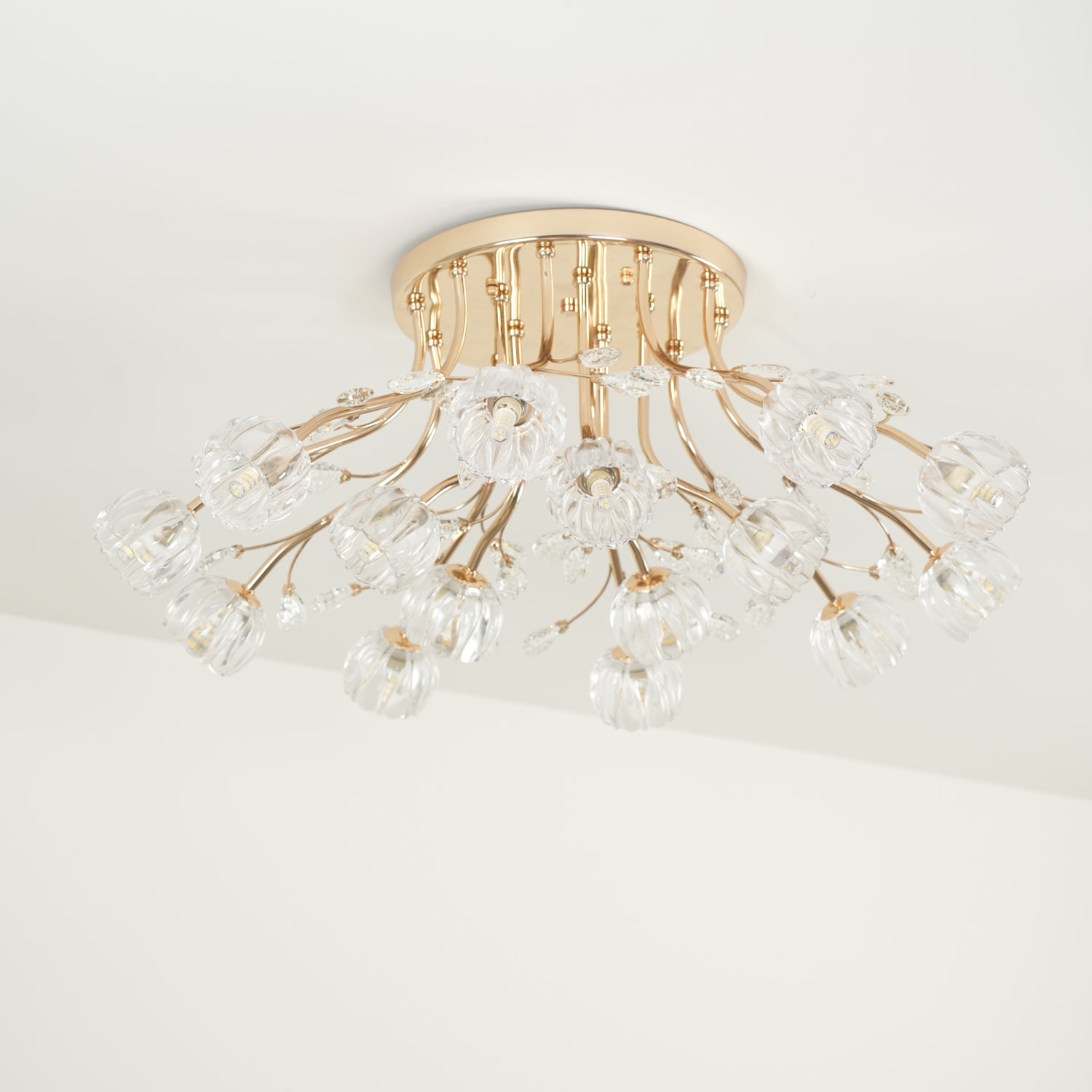 Crystal Flower Ceiling Light Gold Copper Multi-Head G9 LED Edison Living Room Dining Room Bedroom Luxury Chandelier Crystal Carved Floral Statement Lamp 9 12 15 Heads Indoor | Faylight