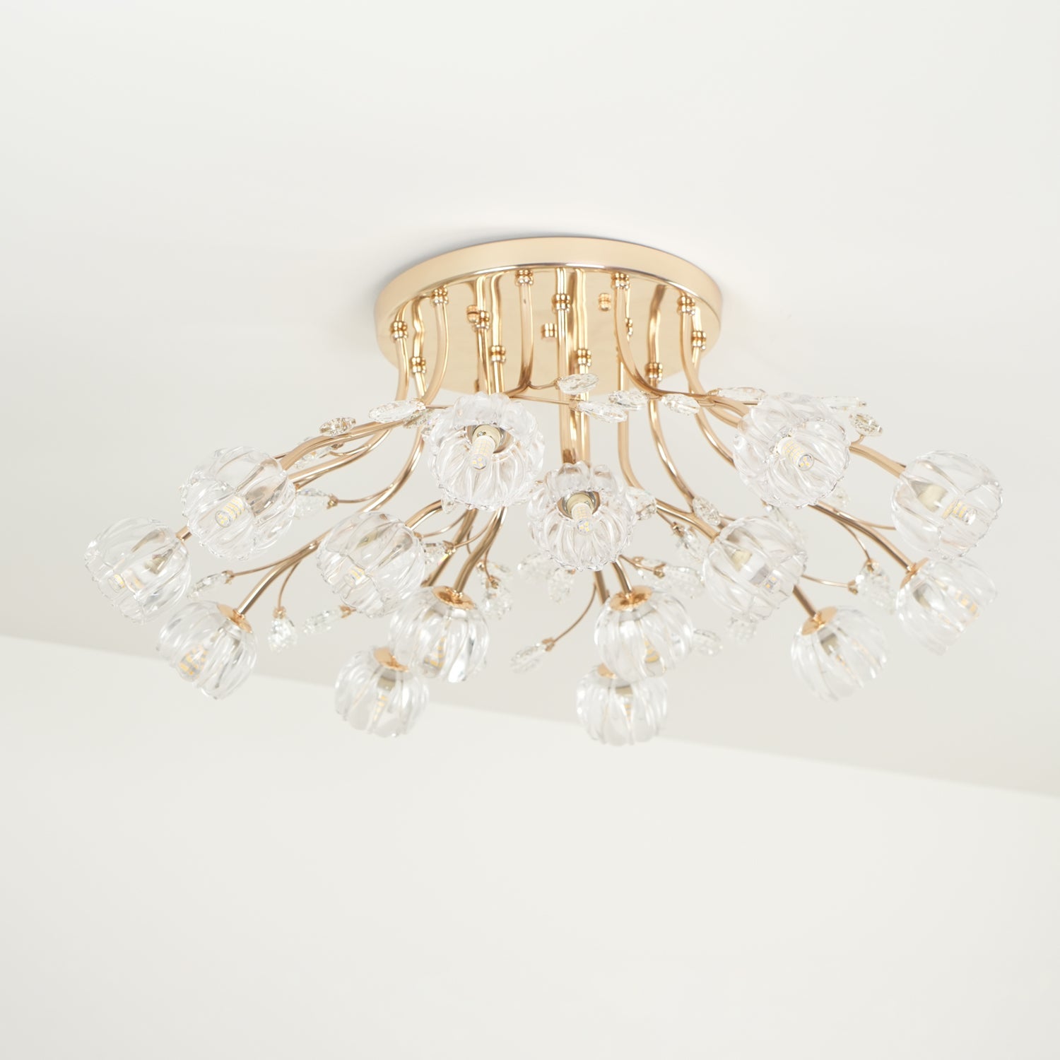 Crystal Flower Ceiling Light Gold Copper Multi-Head G9 LED Edison Living Room Dining Room Bedroom Luxury Chandelier Crystal Carved Floral Statement Lamp 9 12 15 Heads Indoor | Faylight
