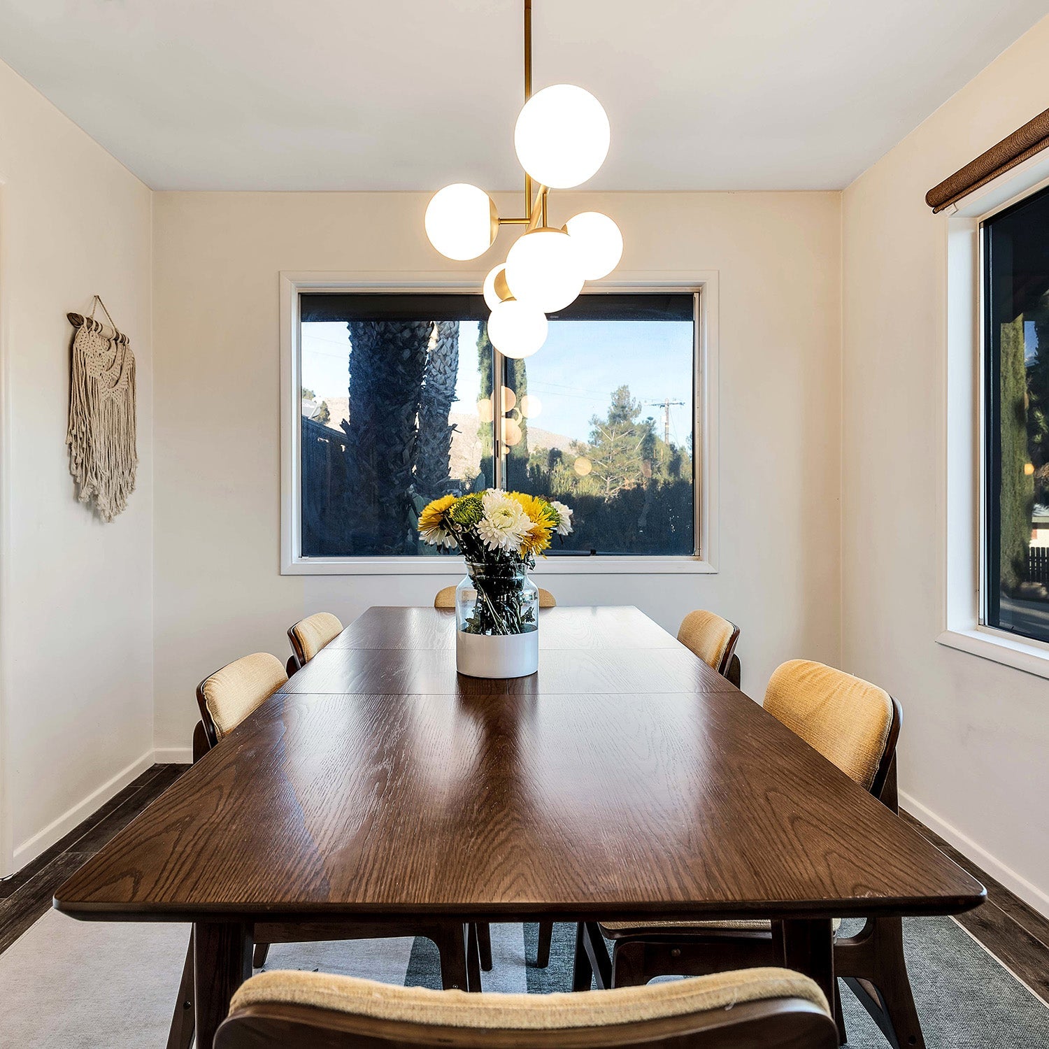 Castell 6 Globe Linear Pendant 46 Inch Aged Brass Dining Room Chandelier | Faylight