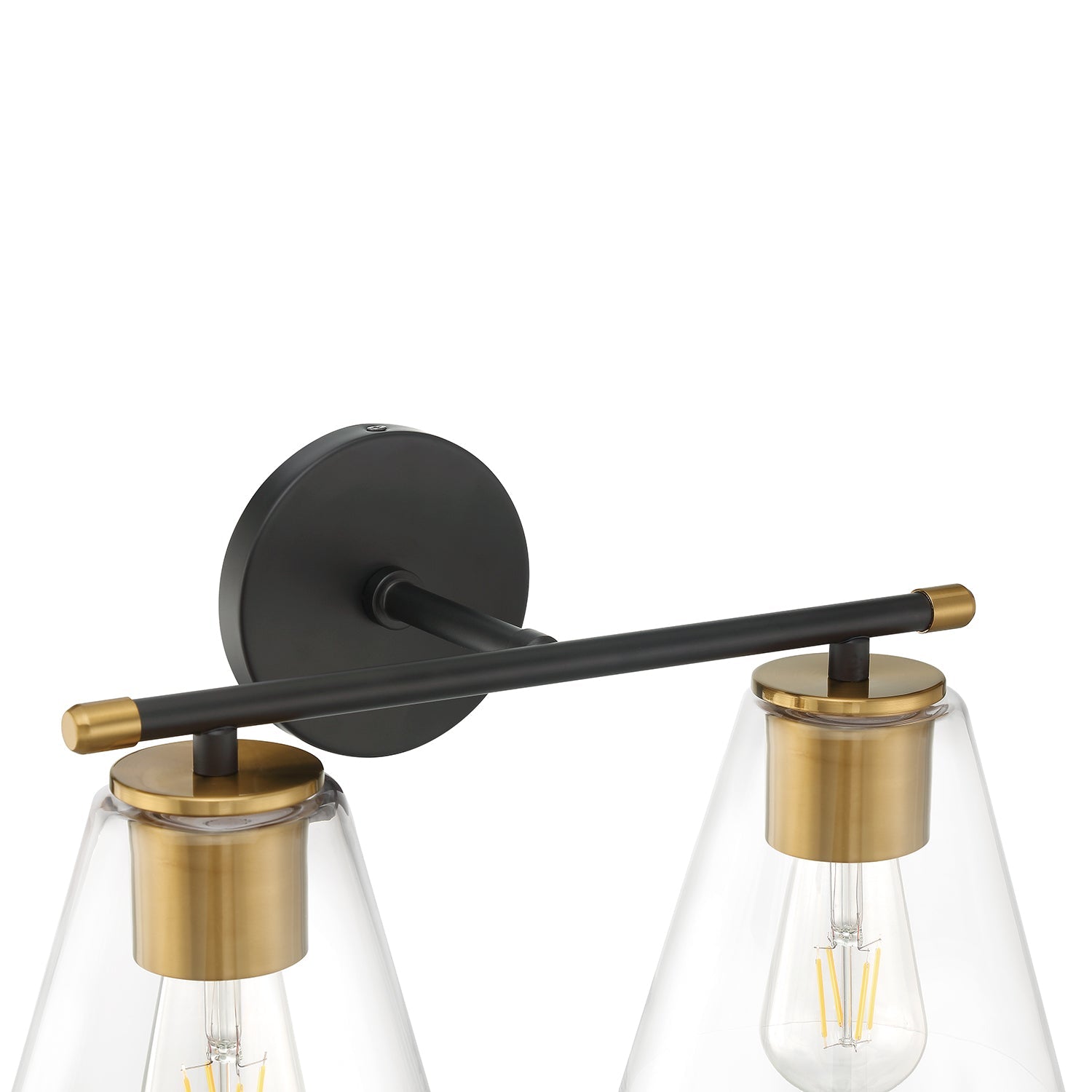 Bathroom Vanity Light 2-Light Matte Black Brushed Brass Clear Tapered Glass E26 Modern Art Deco Bath Fixture Dimmable Mirror Wall Light | Faylight