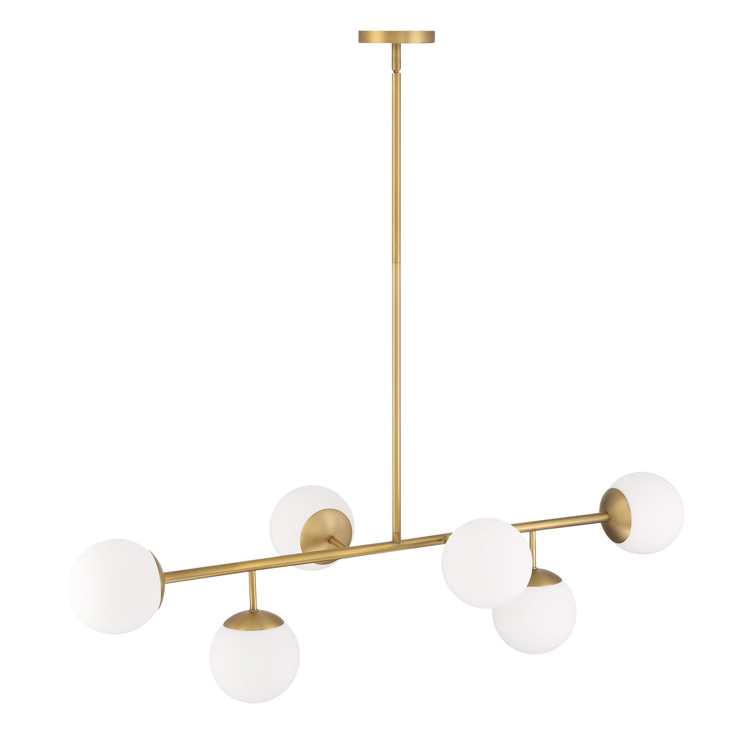 Castell 6 Globe Linear Pendant 46 Inch Aged Brass Dining Room Chandelier | Faylight