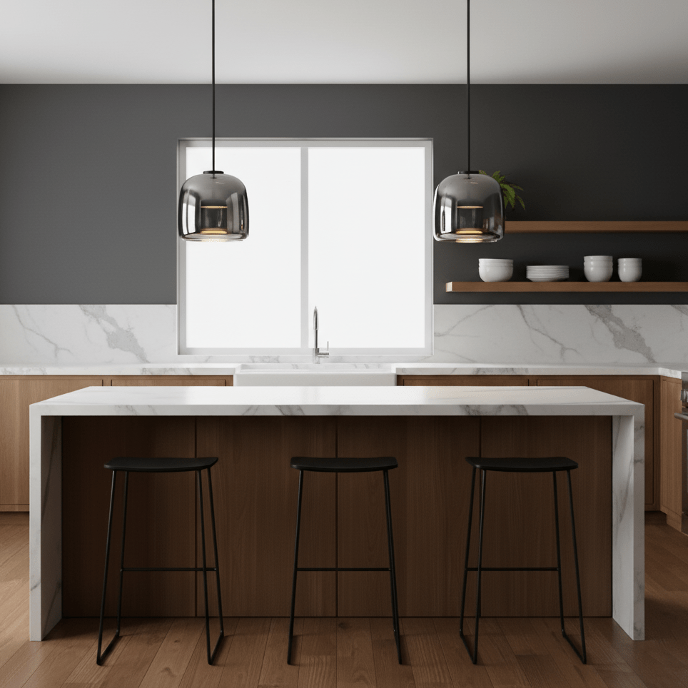 Metro Sphere Glass Pendant Lamp Hand-Blown Smoked Glass Modern Kitchen Island Lighting | Faylight