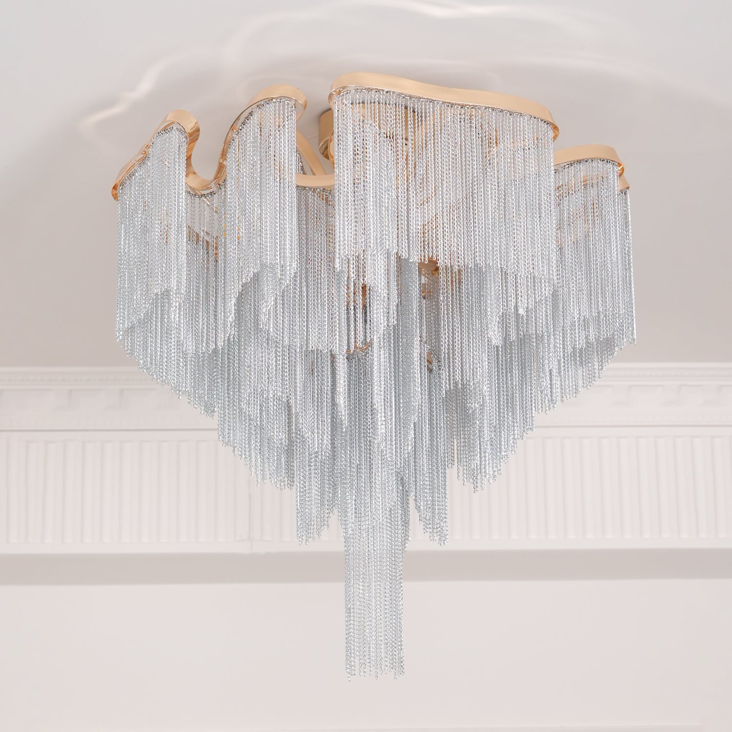 Art Deco Tassel Ceiling Light Champagne Gold Silver Chain Semi-Flush Mount Living Room Dining Room Bedroom Luxury Chandelier E14 LED Edison Low Ceiling Statement Lamp Indoor | Faylight