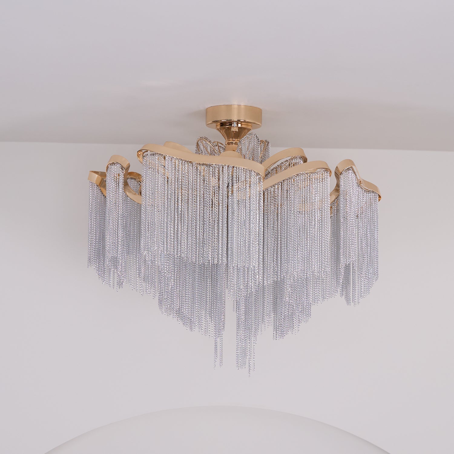 Art Deco Tassel Ceiling Light Champagne Gold Silver Chain Semi-Flush Mount Living Room Dining Room Bedroom Luxury Chandelier E14 LED Edison Low Ceiling Statement Lamp Indoor | Faylight