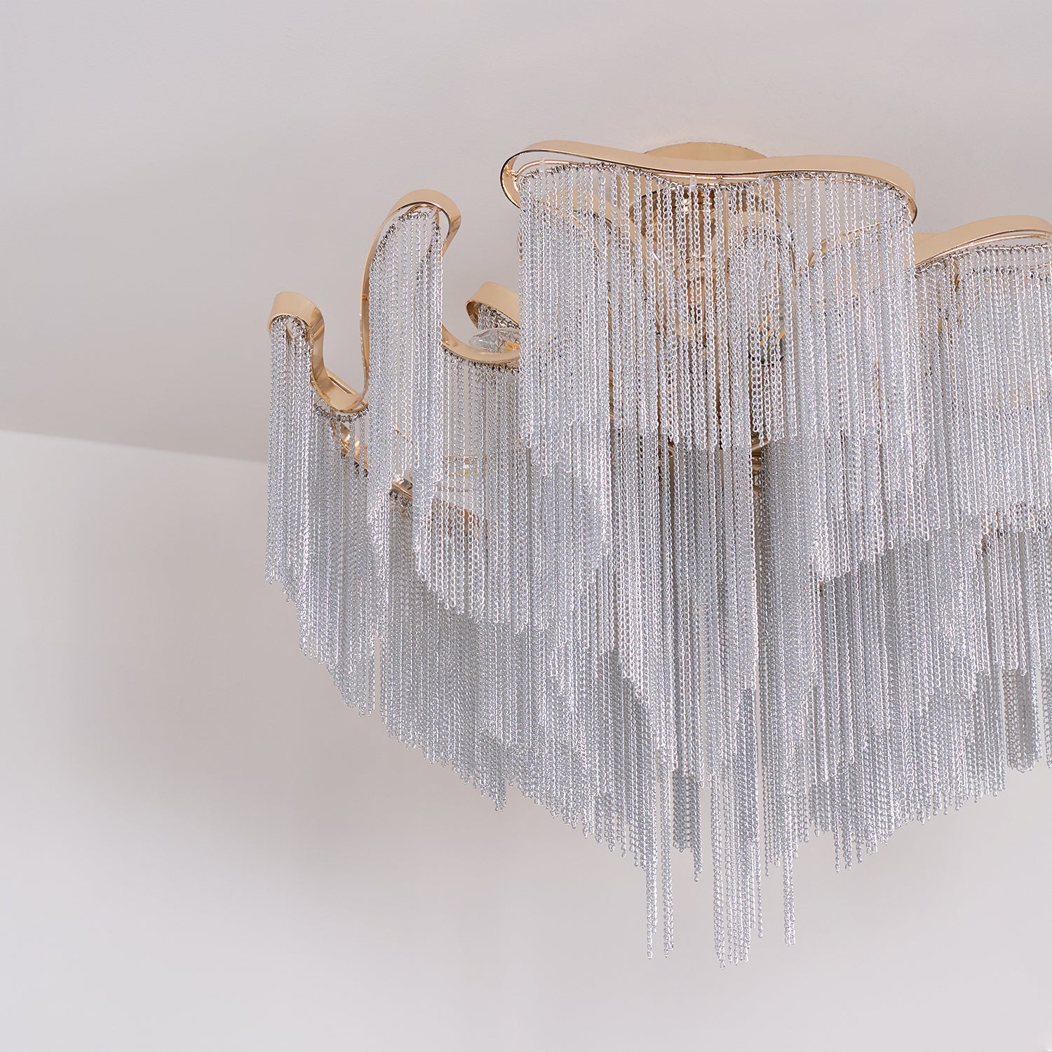 Art Deco Tassel Ceiling Light Champagne Gold Silver Chain Semi-Flush Mount Living Room Dining Room Bedroom Luxury Chandelier E14 LED Edison Low Ceiling Statement Lamp Indoor | Faylight