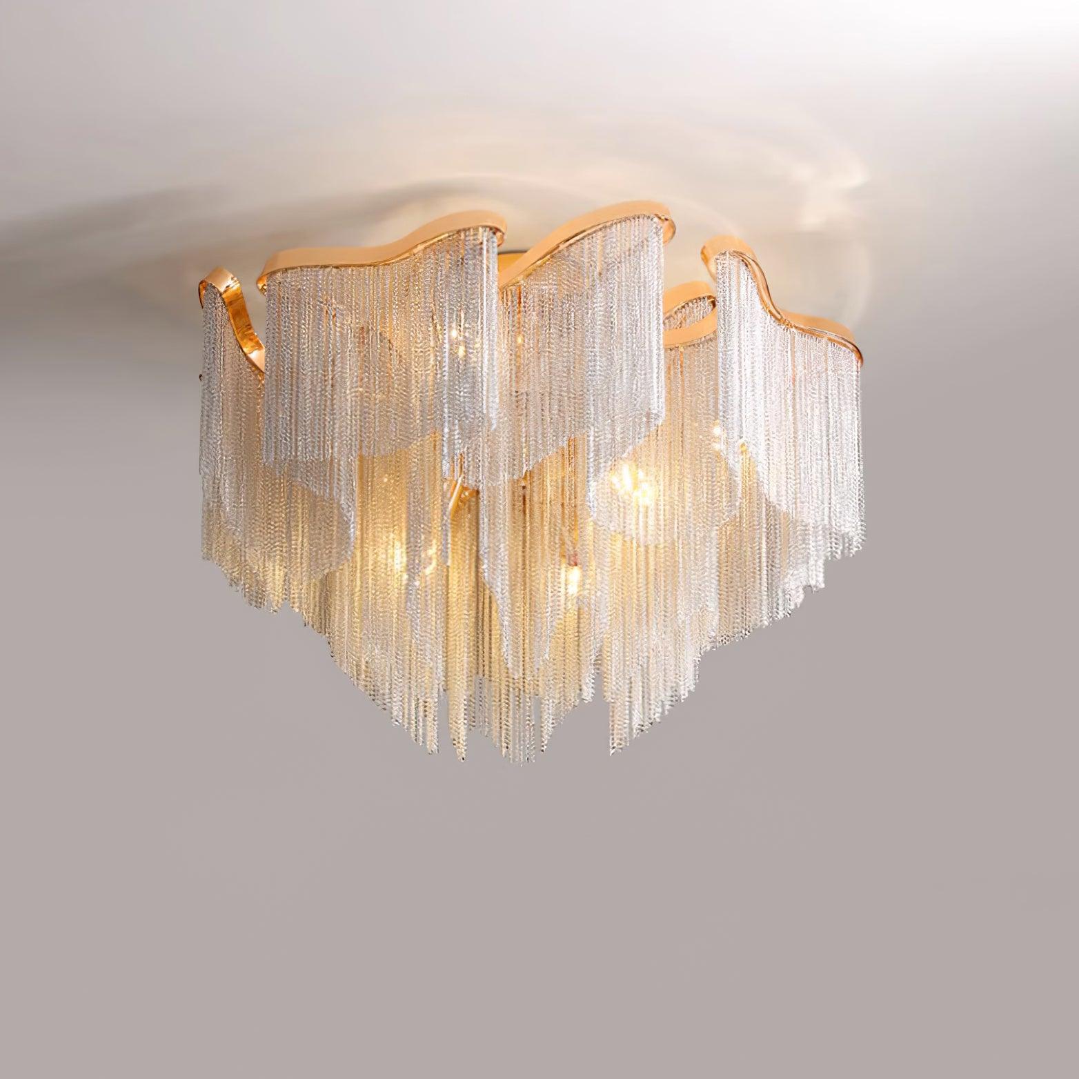 Art Deco Tassel Ceiling Light Champagne Gold Silver Chain Semi-Flush Mount Living Room Dining Room Bedroom Luxury Chandelier E14 LED Edison Low Ceiling Statement Lamp Indoor | Faylight