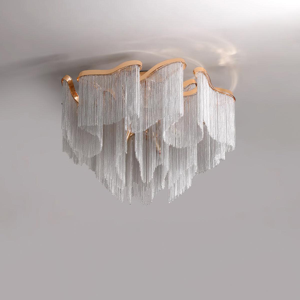 Art Deco Tassel Ceiling Light Champagne Gold Silver Chain Semi-Flush Mount Living Room Dining Room Bedroom Luxury Chandelier E14 LED Edison Low Ceiling Statement Lamp Indoor | Faylight