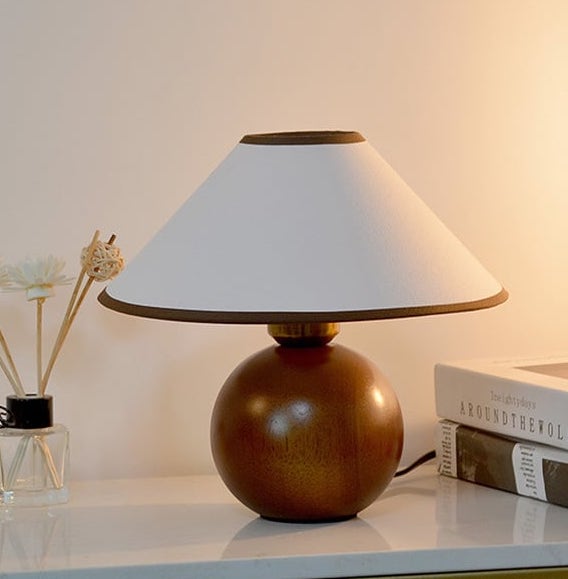 Uriel Ambient Table Lamp Solid Wood Linen E14 25cm Bedroom Living Room Bedside Japandi Scandinavian Minimalist | Faylight