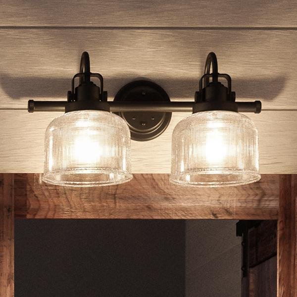 Industrial Bathroom Vanity Light 2-Light Fashion Bronze Prismatic Glass Bowl E26 Bath Fixture Dimmable Mirror Wall Light | Faylight