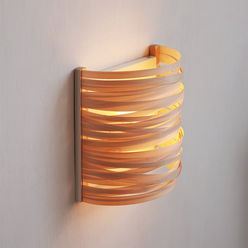 Cross Wood & Rattan Wall Sconce Metal E14 Wood Shavings Rattan Bedroom Living Room Hallway Hardwired Japandi Natural | Faylight