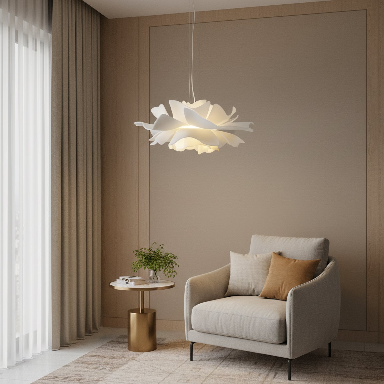 White Lotus Pendant Light Modern Acrylic Sculptural Nordic Dining Room Living Room | Faylight