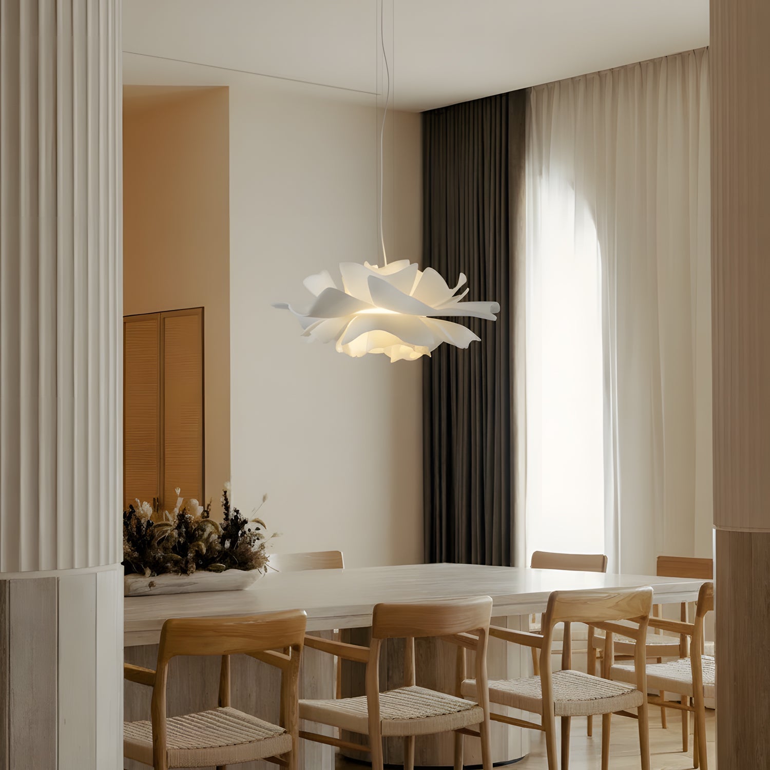 White Lotus Pendant Light Modern Acrylic Sculptural Nordic Dining Room Living Room | Faylight
