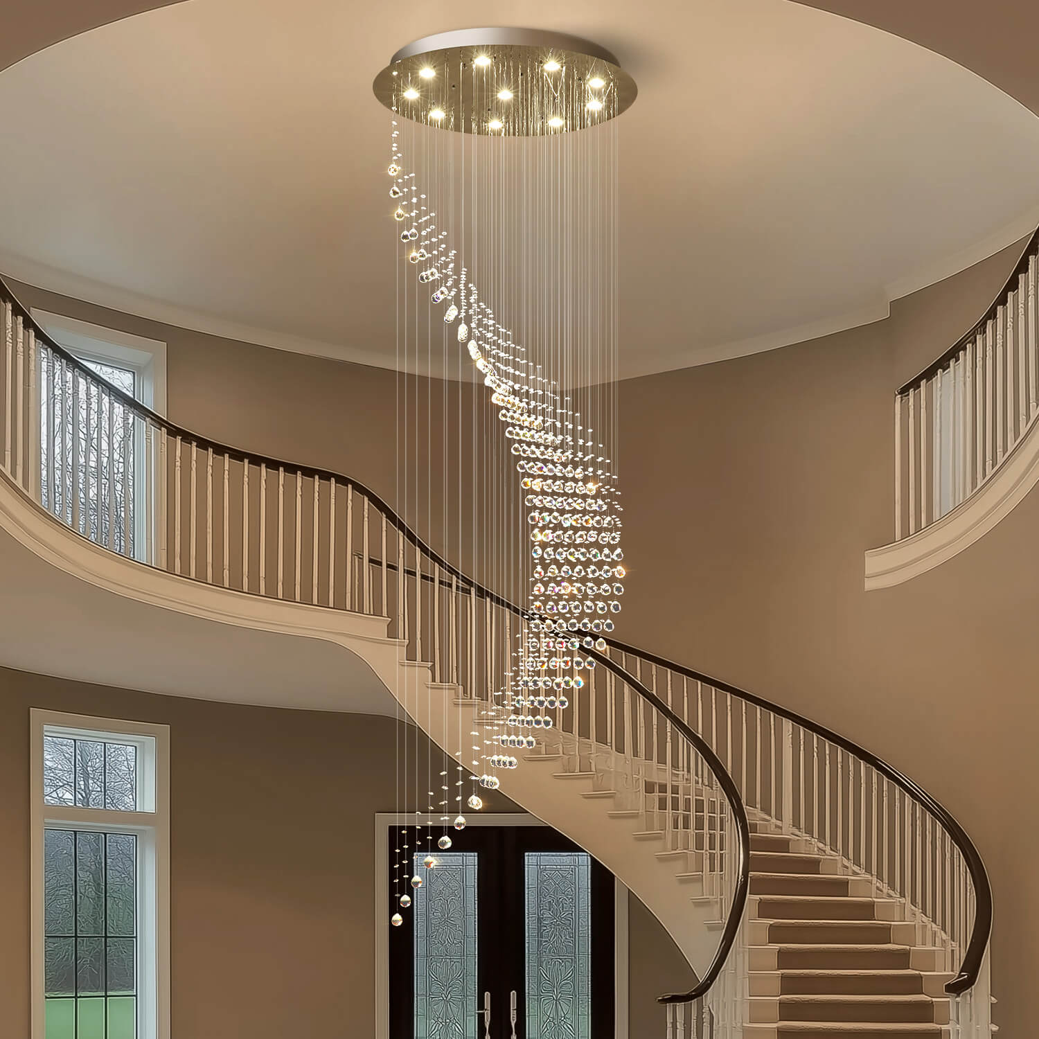 Spiral Raindrop Crystal Chandelier Chrome K9 Staircase Foyer High Ceiling 6 8 10 15 Lights Modern Luxury Pendant Light | Faylight