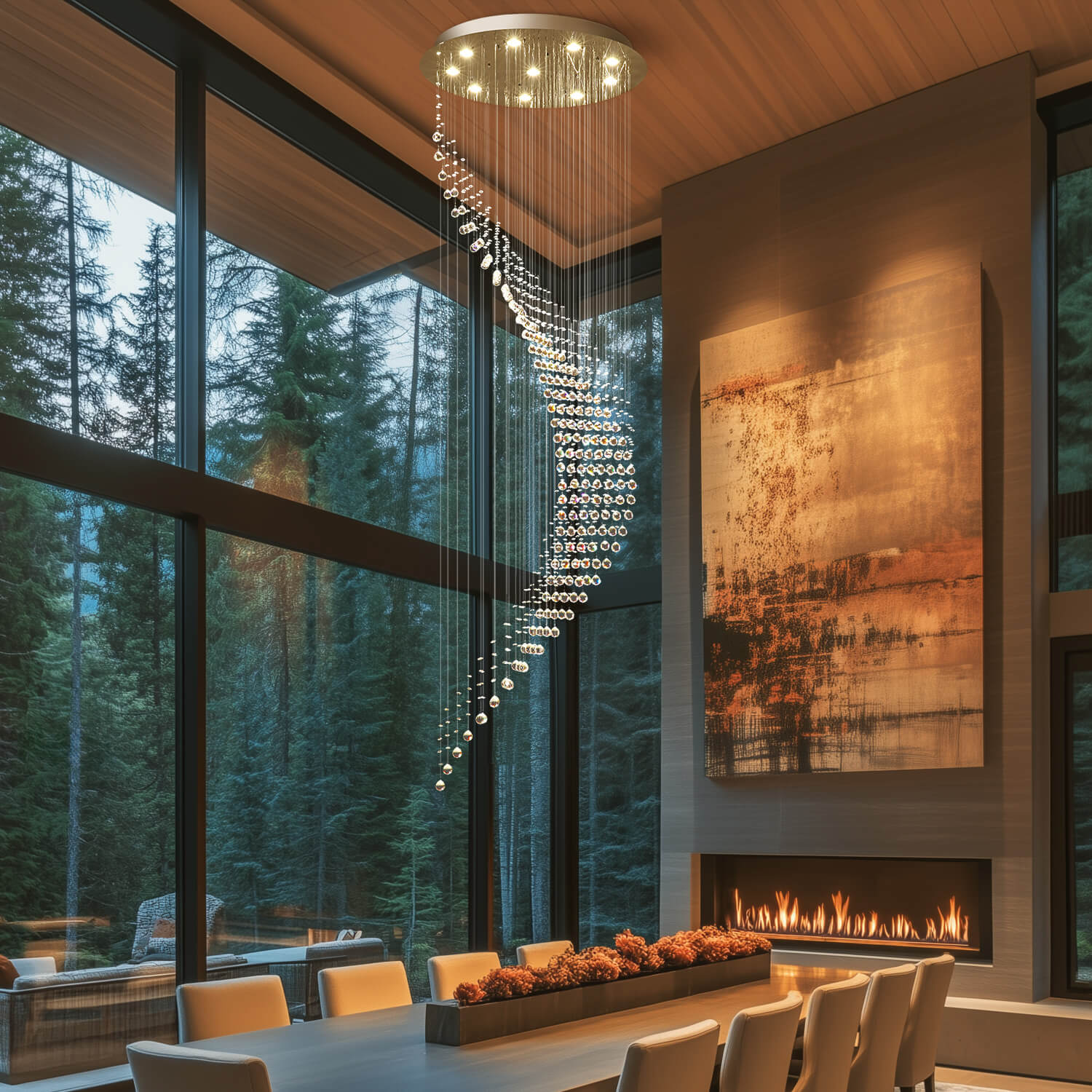 Spiral Raindrop Crystal Chandelier Chrome K9 Staircase Foyer High Ceiling 6 8 10 15 Lights Modern Luxury Pendant Light | Faylight