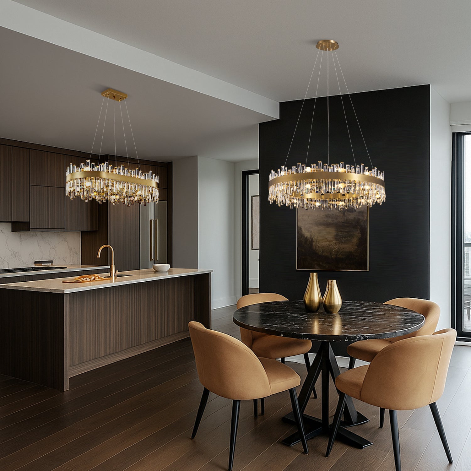 Crystal Round Chandelier Gold K9 Two-Tier 12 16 20 Lights Dining Room Living Room Kitchen Island Luxury Modern | Faylight