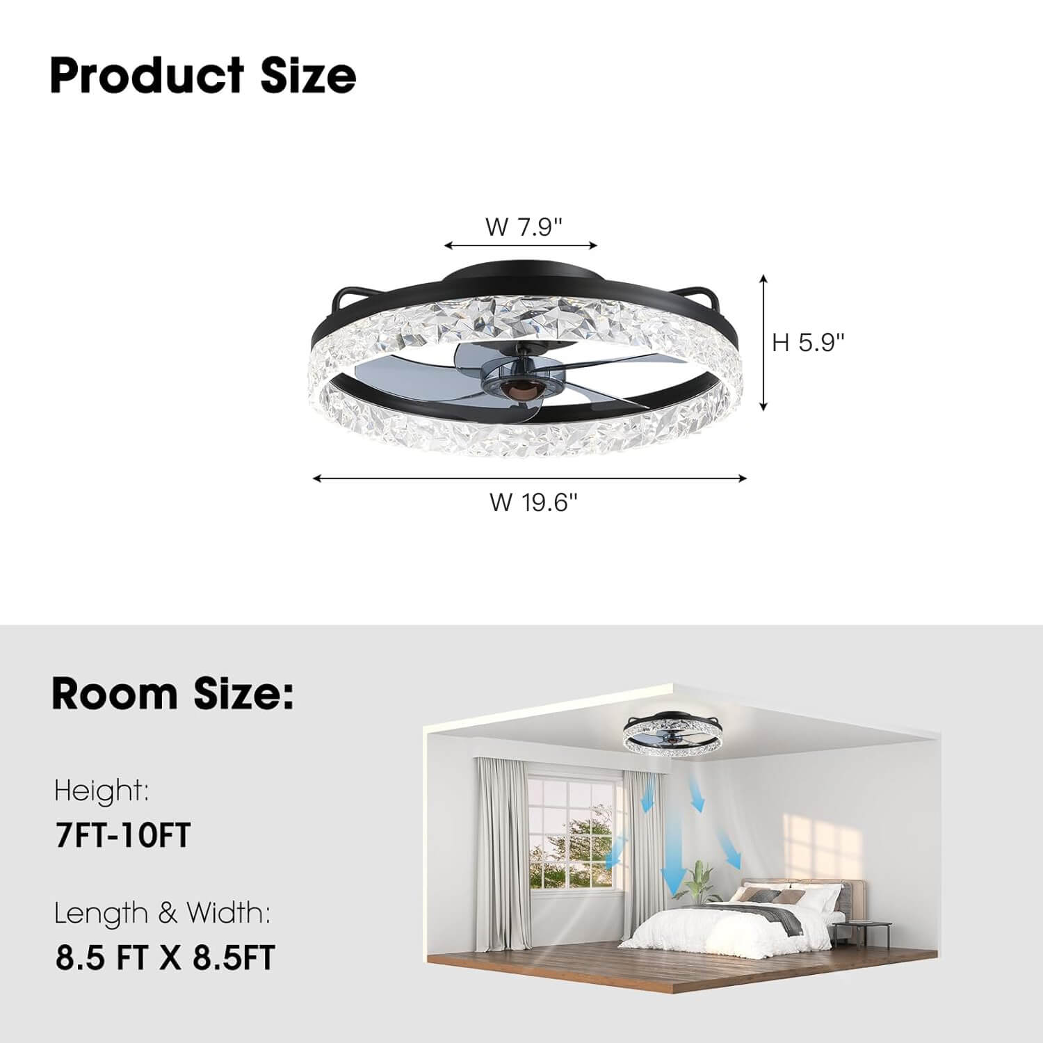 Circular Ceiling Fan Light Modern Simple Design Black Metal Round 14-20 Inch Living Room Bedroom | Faylight
