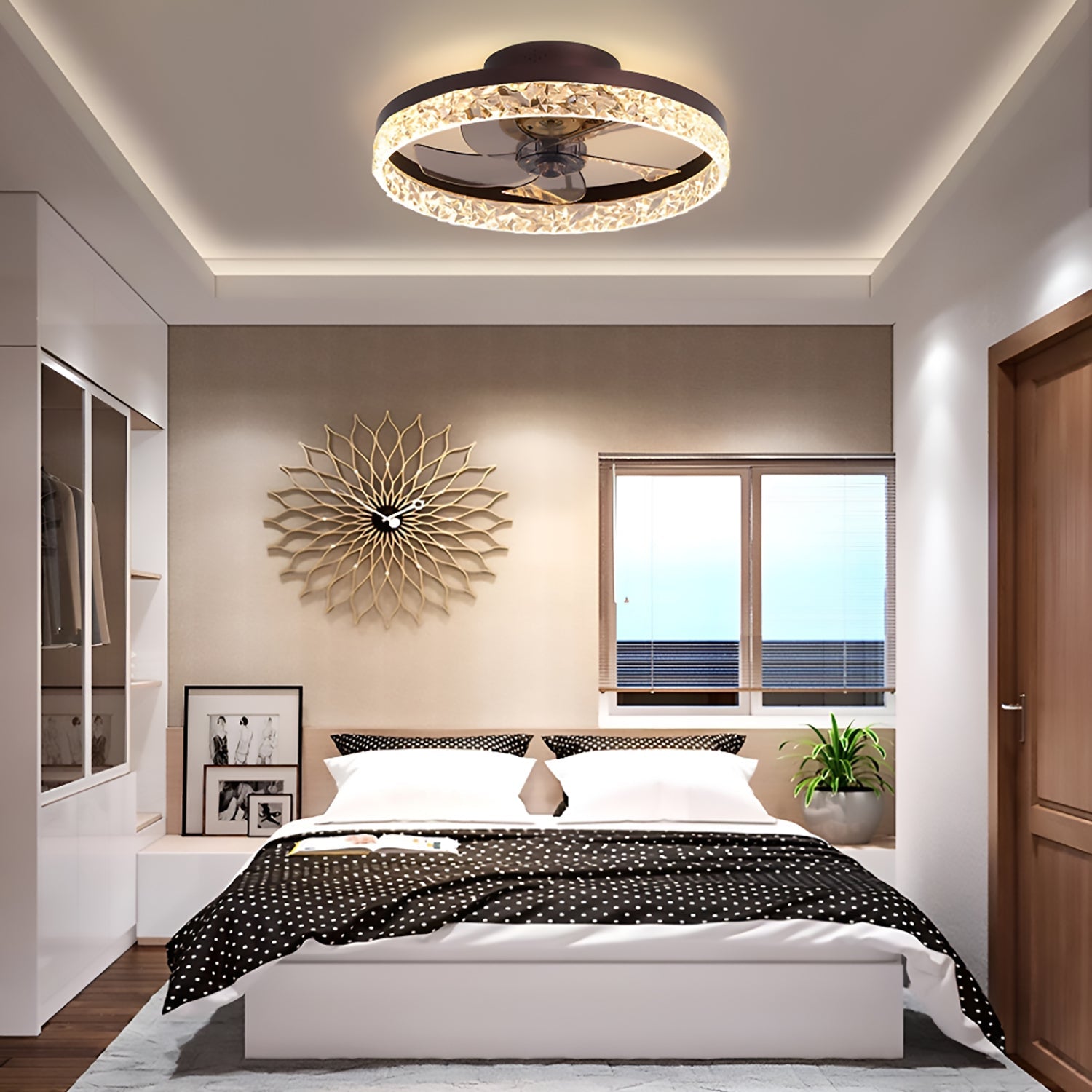 Circular Ceiling Fan Light Modern Simple Design Black Metal Round 14-20 Inch Living Room Bedroom | Faylight