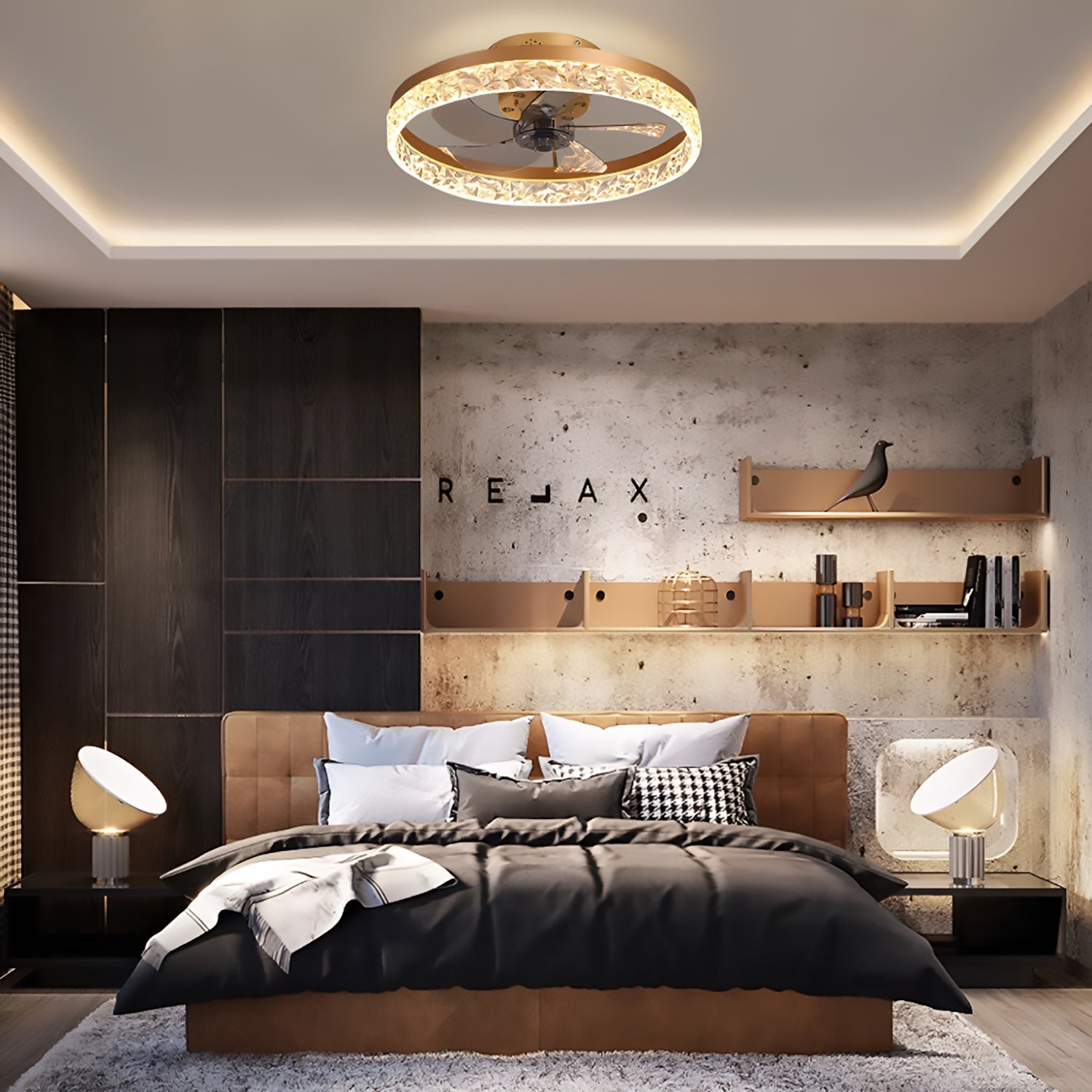 Circular Ceiling Fan Light Modern Simple Design Black Metal Round 14-20 Inch Living Room Bedroom | Faylight