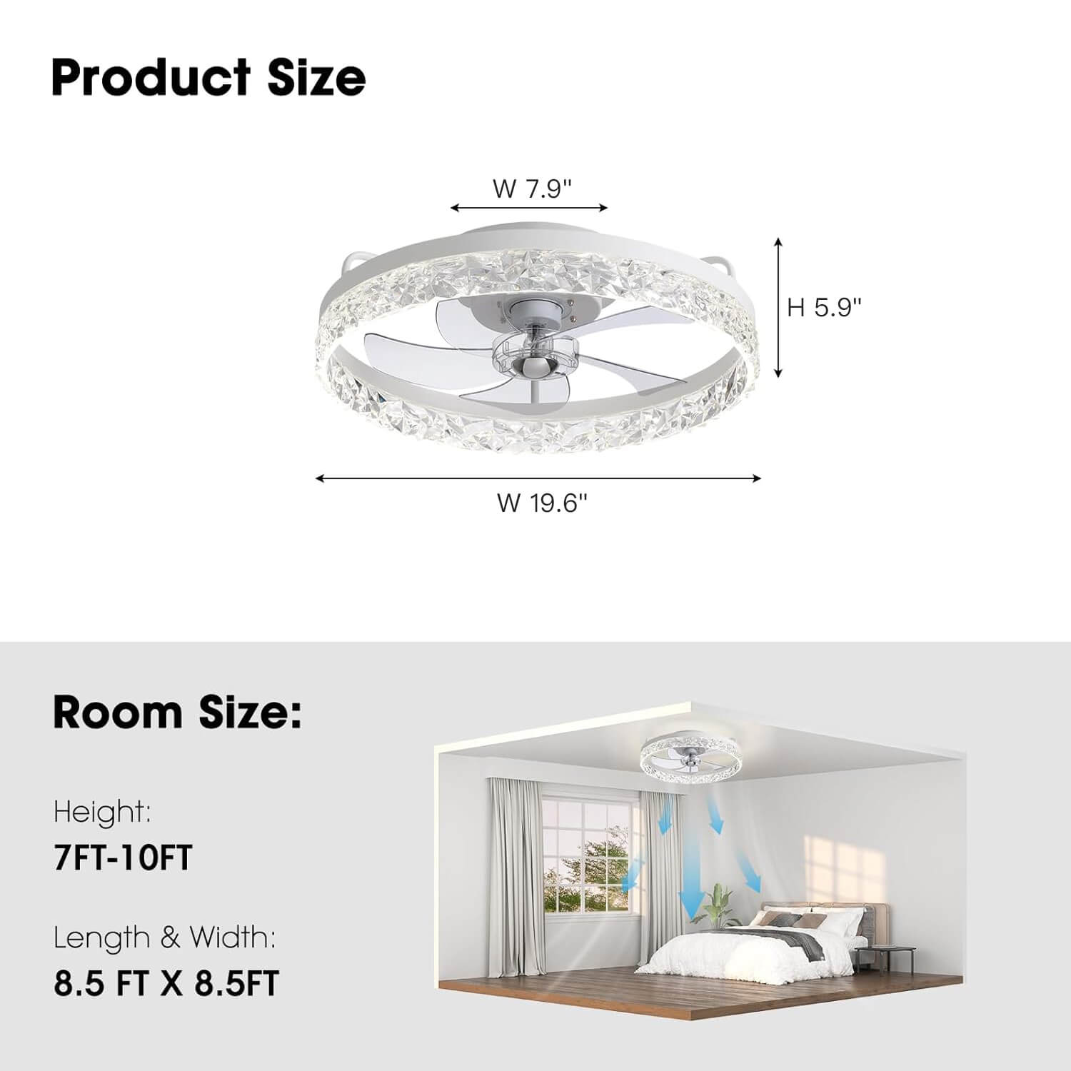 Circular Ceiling Fan Light Modern Simple Design Black Metal Round 14-20 Inch Living Room Bedroom | Faylight