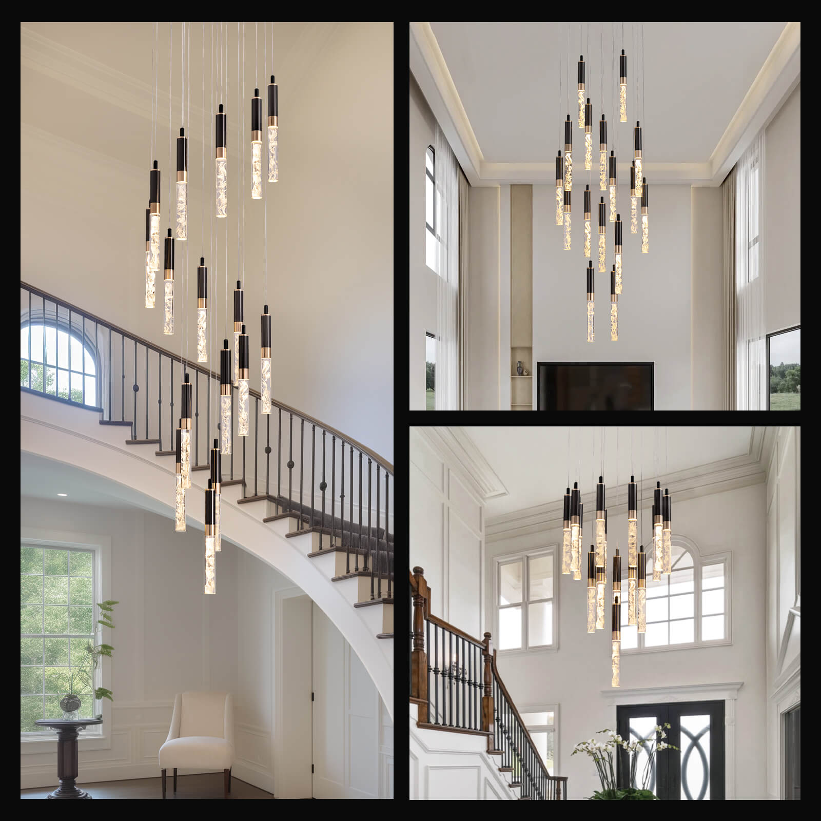 Crystal Foyer Chandelier Black K9 Cascading LED 16 Lights High Ceiling Staircase Living Room Modern Luxury | Faylight