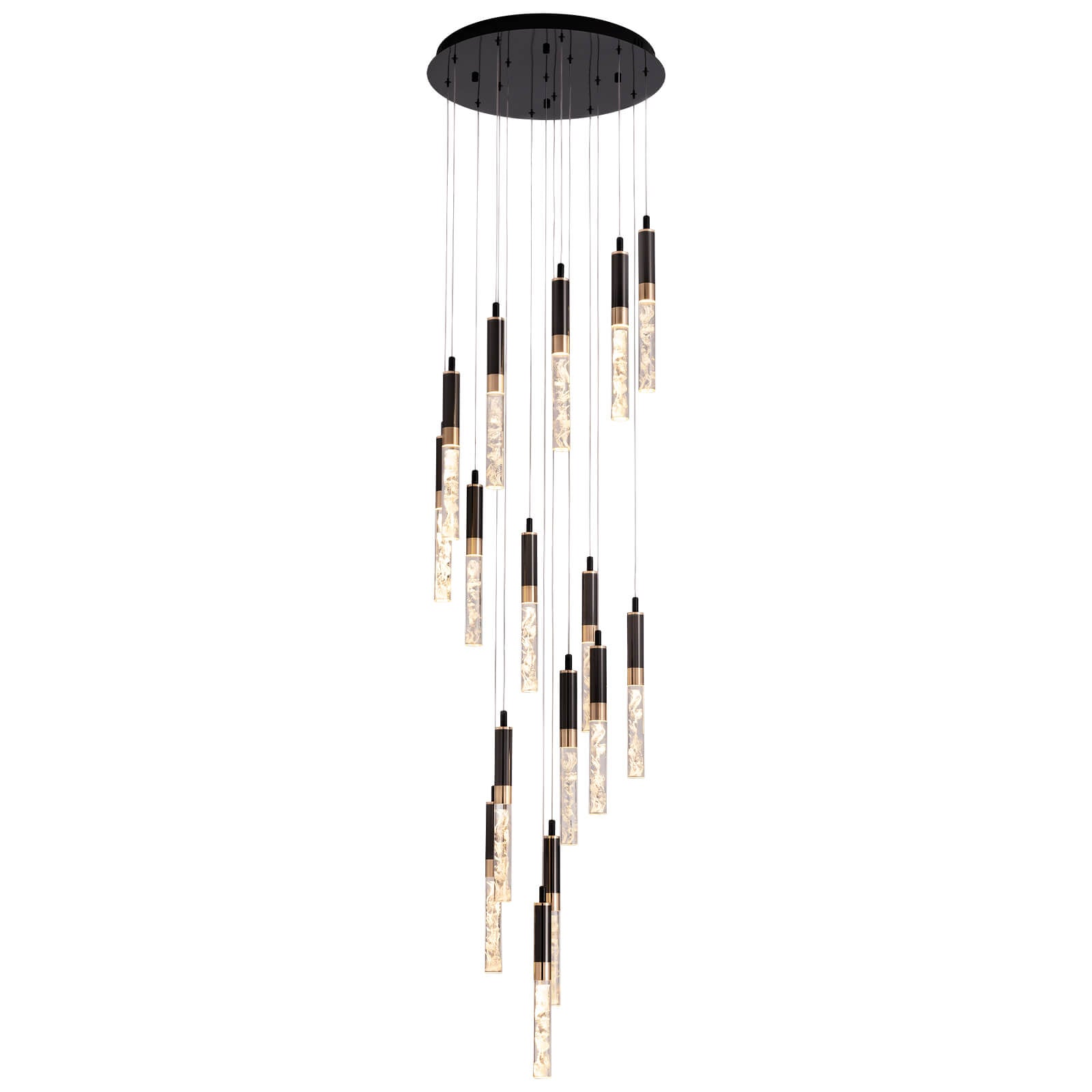 Crystal Foyer Chandelier Black K9 Cascading LED 16 Lights High Ceiling Staircase Living Room Modern Luxury | Faylight