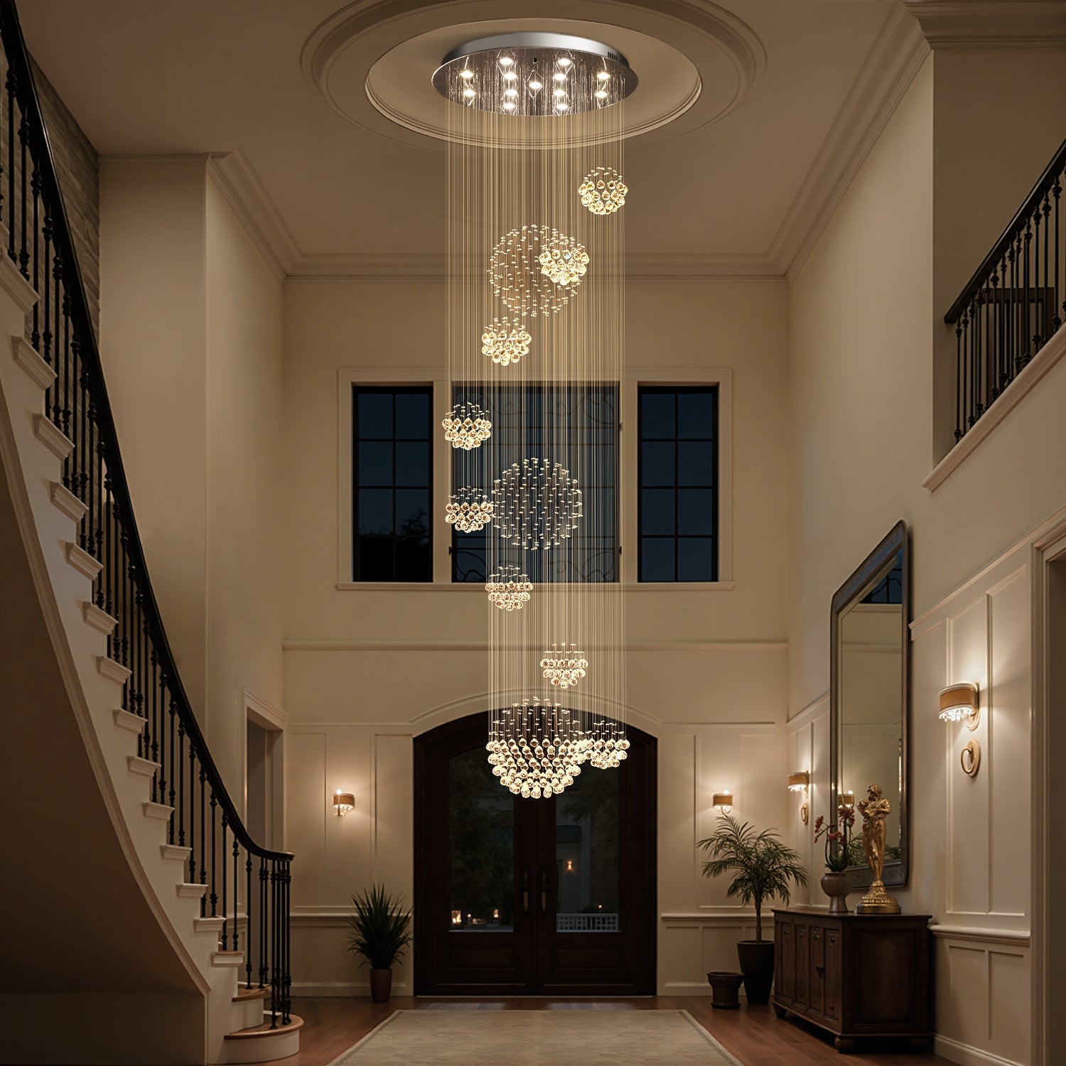 Spiral Crystal Chandelier Chrome K9 AAA-Grade Staircase Foyer High Ceiling 13 16 20 Lights Modern Luxury Raindrop Pendant Light | Faylight