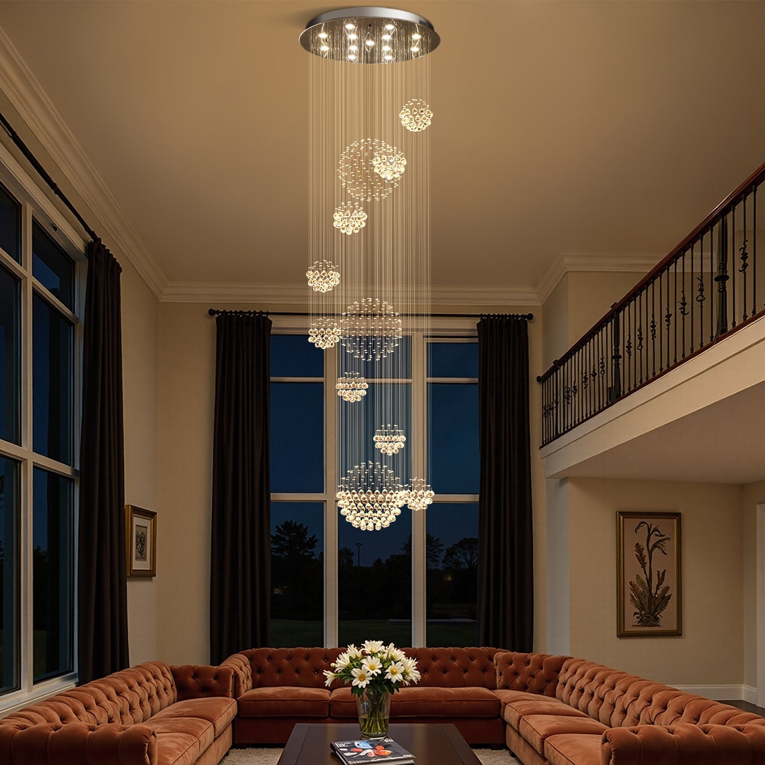 Spiral Crystal Chandelier Chrome K9 AAA-Grade Staircase Foyer High Ceiling 13 16 20 Lights Modern Luxury Raindrop Pendant Light | Faylight