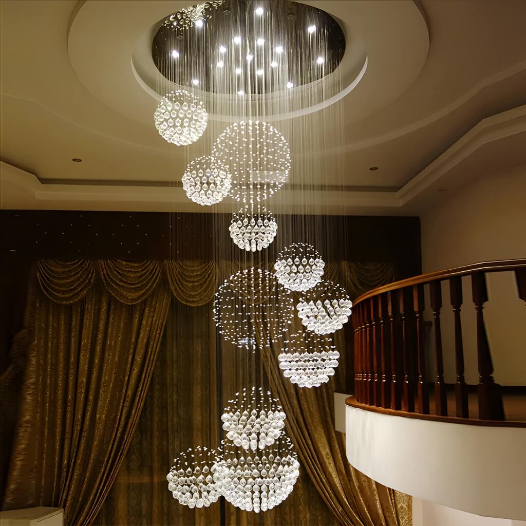 Spiral Crystal Chandelier Chrome K9 AAA-Grade Staircase Foyer High Ceiling 13 16 20 Lights Modern Luxury Raindrop Pendant Light | Faylight