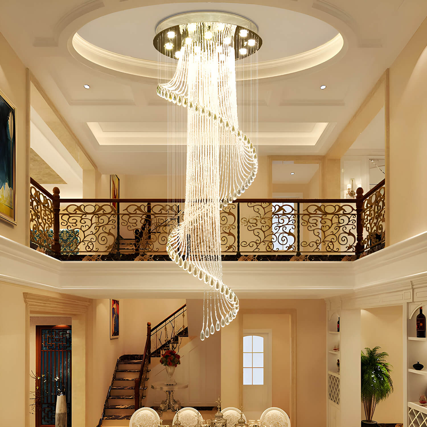 Spiral Crystal Chandelier Chrome K9 Staircase Foyer Entryway 4 12 13 16 Lights Modern Art Design Pendant Light High Ceiling | Faylight