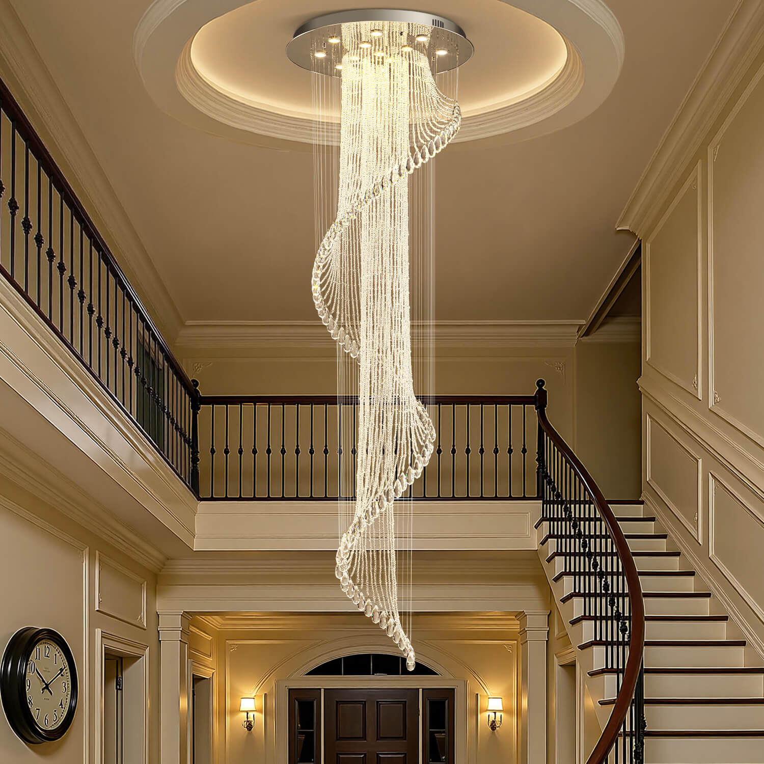 Spiral Crystal Chandelier Chrome K9 Staircase Foyer Entryway 4 12 13 16 Lights Modern Art Design Pendant Light High Ceiling | Faylight