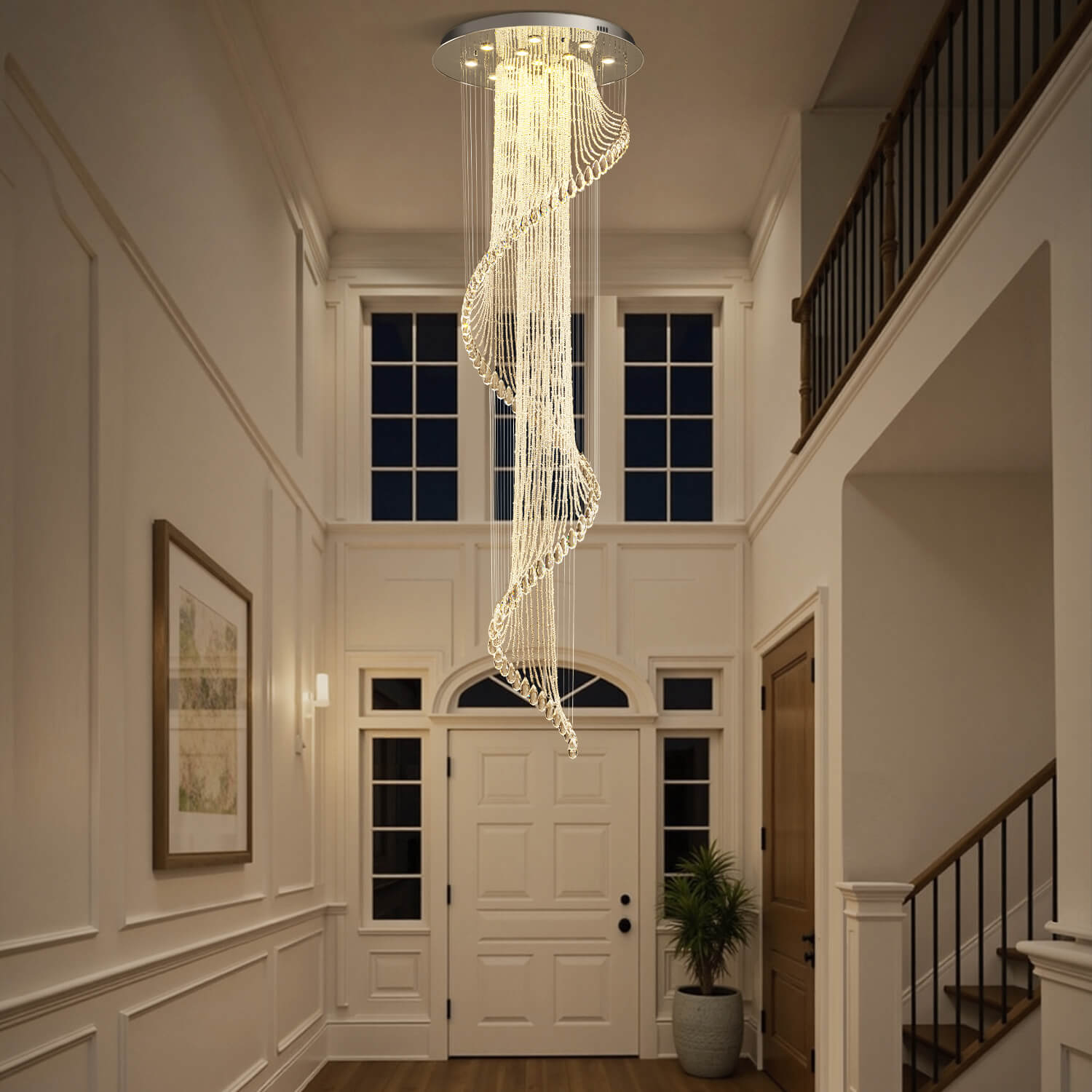 Spiral Crystal Chandelier Chrome K9 Staircase Foyer Entryway 4 12 13 16 Lights Modern Art Design Pendant Light High Ceiling | Faylight