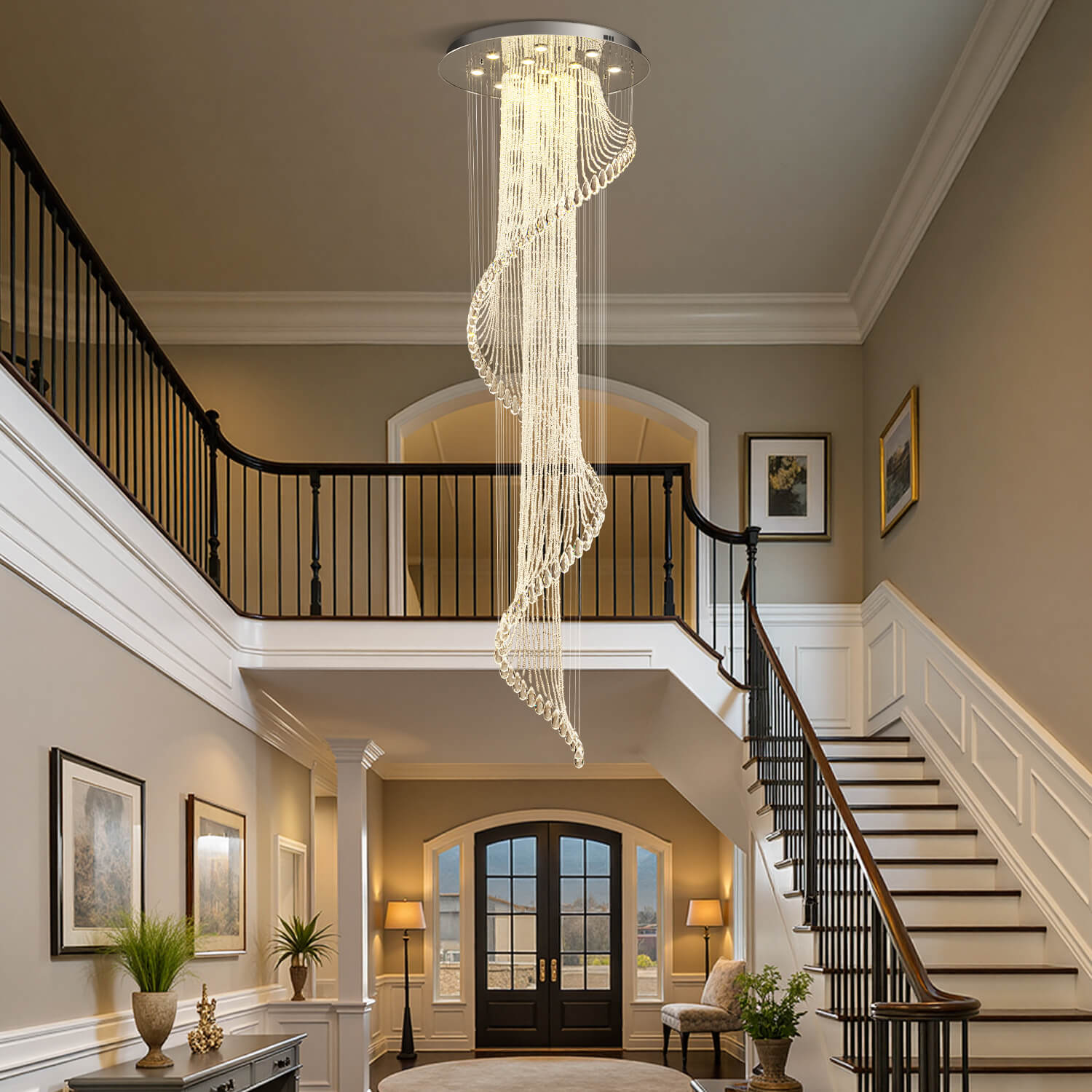 Spiral Crystal Chandelier Chrome K9 Staircase Foyer Entryway 4 12 13 16 Lights Modern Art Design Pendant Light High Ceiling | Faylight