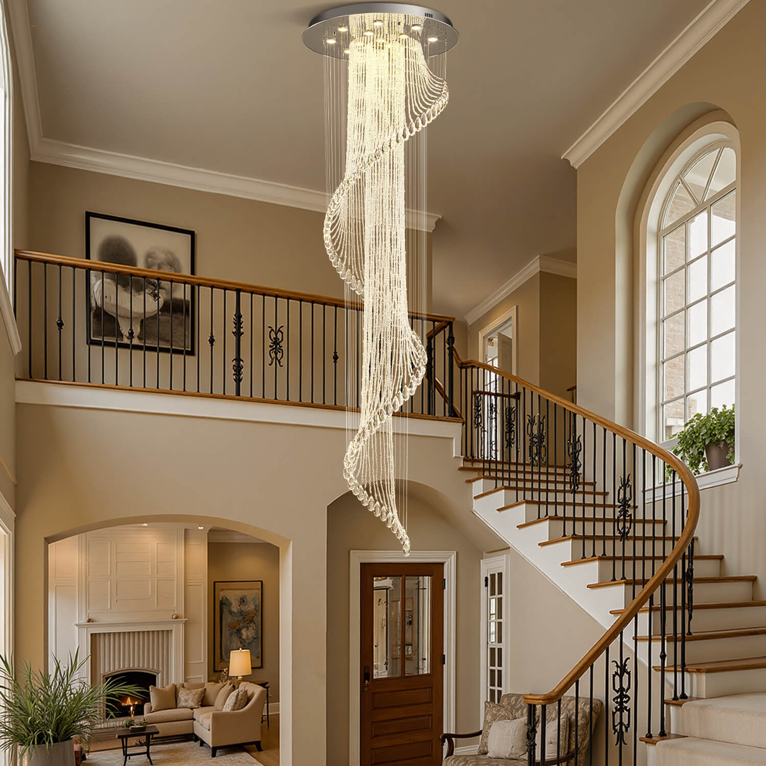 Spiral Crystal Chandelier Chrome K9 Staircase Foyer Entryway 4 12 13 16 Lights Modern Art Design Pendant Light High Ceiling | Faylight