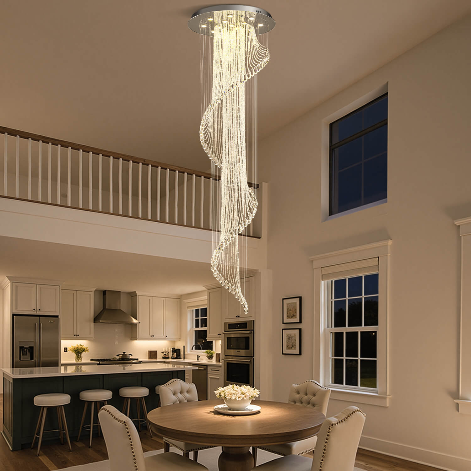 Spiral Crystal Chandelier Chrome K9 Staircase Foyer Entryway 4 12 13 16 Lights Modern Art Design Pendant Light High Ceiling | Faylight