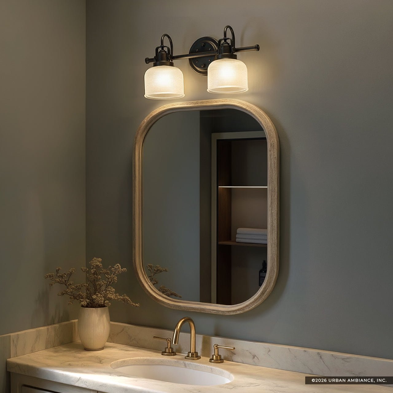 Industrial Bathroom Vanity Light 2-Light Fashion Bronze Prismatic Glass Bowl E26 Bath Fixture Dimmable Mirror Wall Light | Faylight