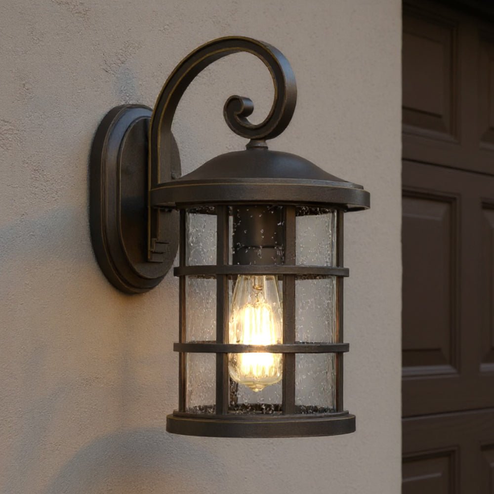 Craftsman Outdoor Wall Sconce 14.25"H Parisian Bronze Seeded Glass Wet Location | Faylight